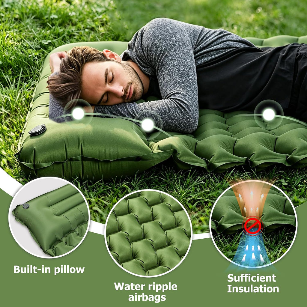 Toncoke Sleeping Pad, Extra Thick & Ultralight Inflatable Sleeping Pad with Pillow, 30s Foot Pump, 3.54” Camping Mat for Comfort, Durable for Camping, Hiking, Backpacking