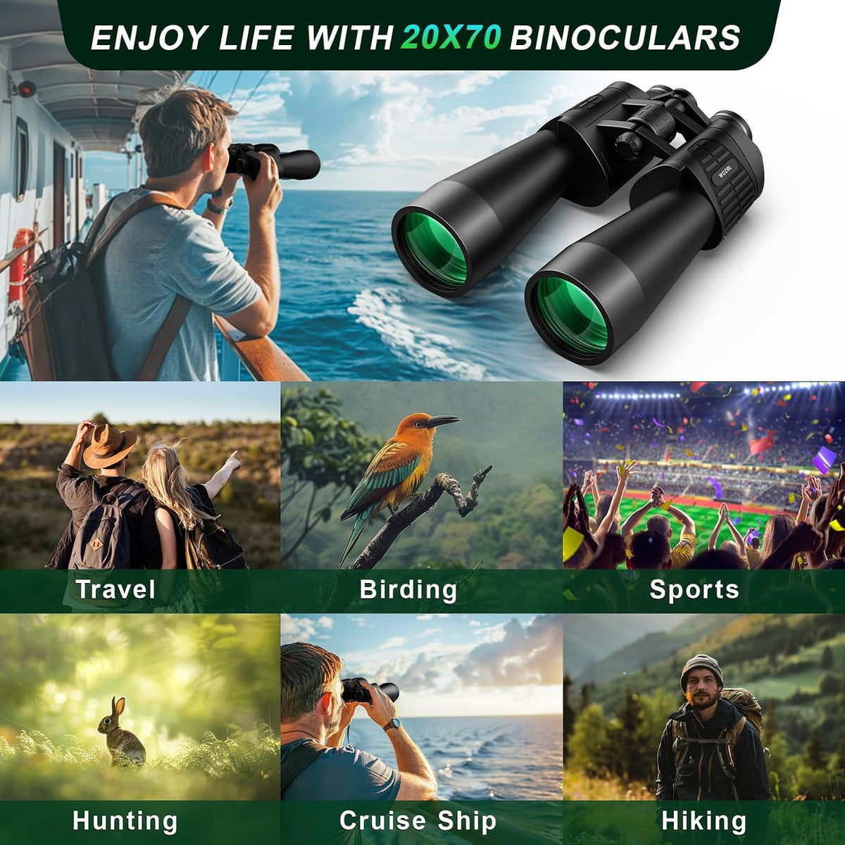 20x70 Binoculars for Adults High Powered Bird Watching Hunting Travel