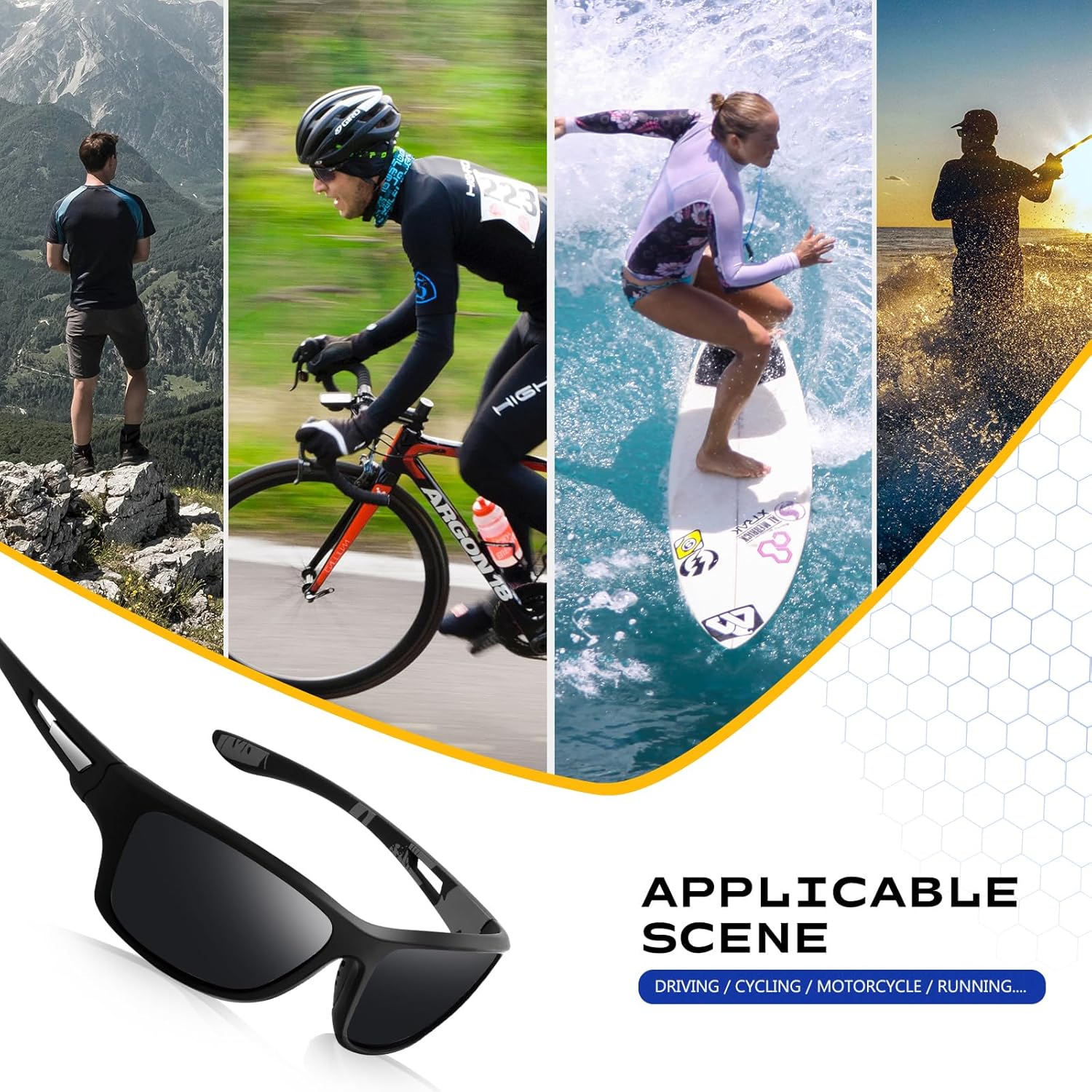suoso Polarized Sports Sunglasses for Men: UV400 Protection Glasses Wrap Around Goggles for Driving Fishing