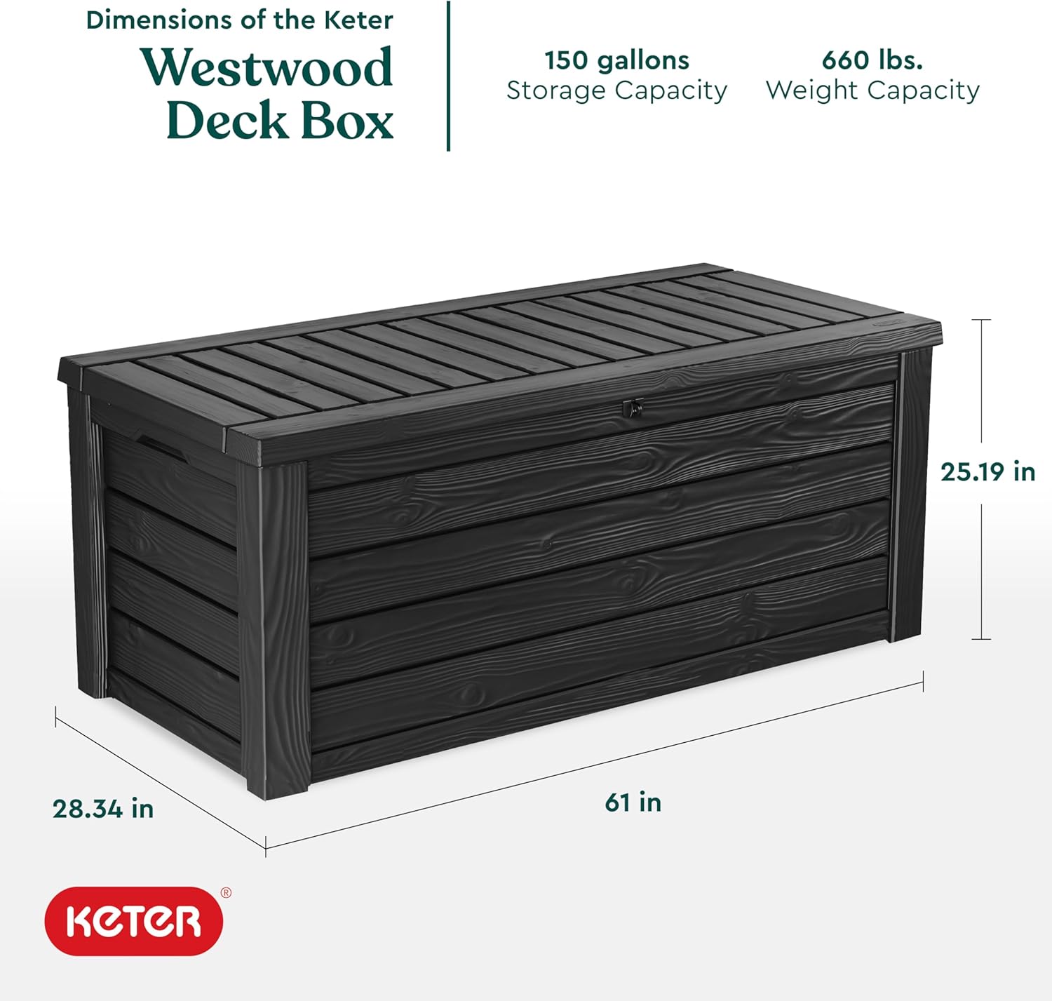 Keter Westwood Outdoor Storage Deck Box, 150 Gallon, Dark Grey