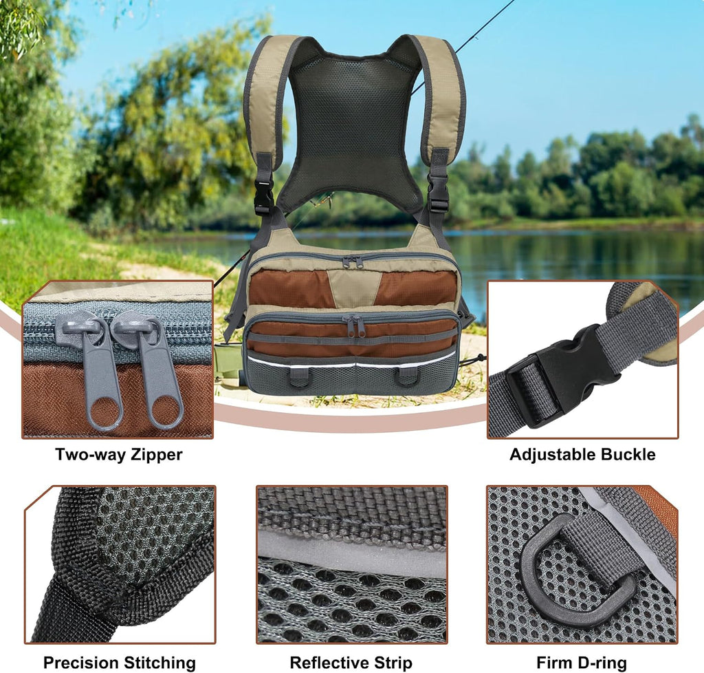MYDAYS Fishing Chest Pack, Fly Fishing Bag for Men and Women, Tackle and Fly Boxes Storage Pack, Hunting Binocular Pack (Grey)