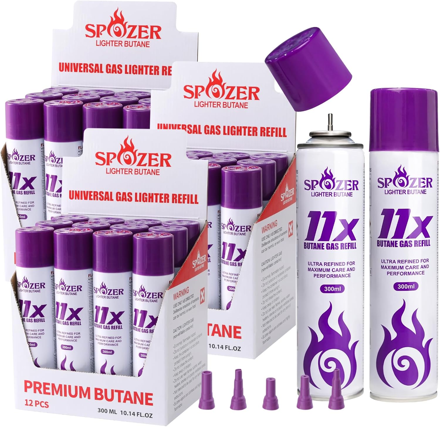SPOZER 11X Butane Fuel Refill 99.9997% Pure 300ml for Torch Lighter 36 Cans