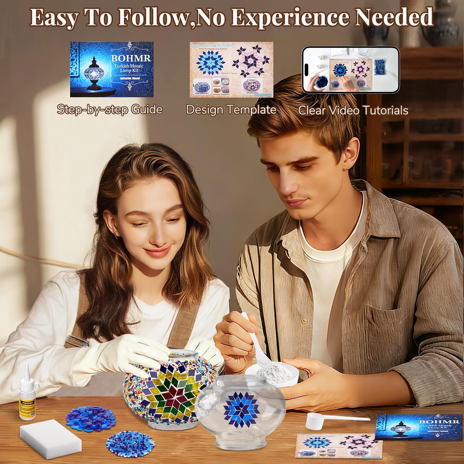 DIY Turkish Mosaic Lamp Kit for Adults & Teens, 5.2" Shade, Colorful