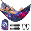 Foxelli Camping Hammock – Ultralight Hammock for Backpacking, Hiking, Festivals, Travel - Easy Setup with Tree-Friendly Ropes & Steel Carabiners, Heavy Duty Parachute Nylon