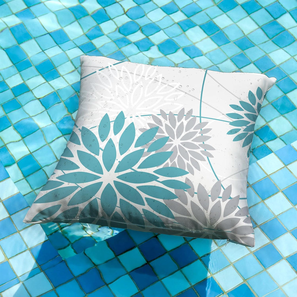 DFXSZ Blue Grey Floral Outdoor Pillow Covers 18x18 Set of 2 Waterproof