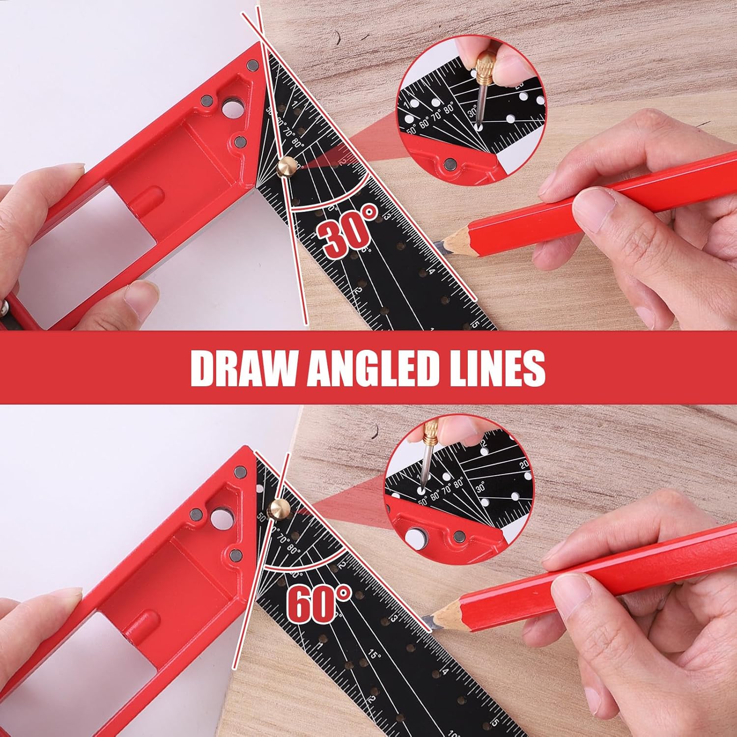 12 Inch Framing Carpenter Square, Woodworking Square Ruler, Try Square Tool, L Square Ruler, Layout Tool, Right Angle Ruler with Retractable Ledge and Scribe Mark Pin