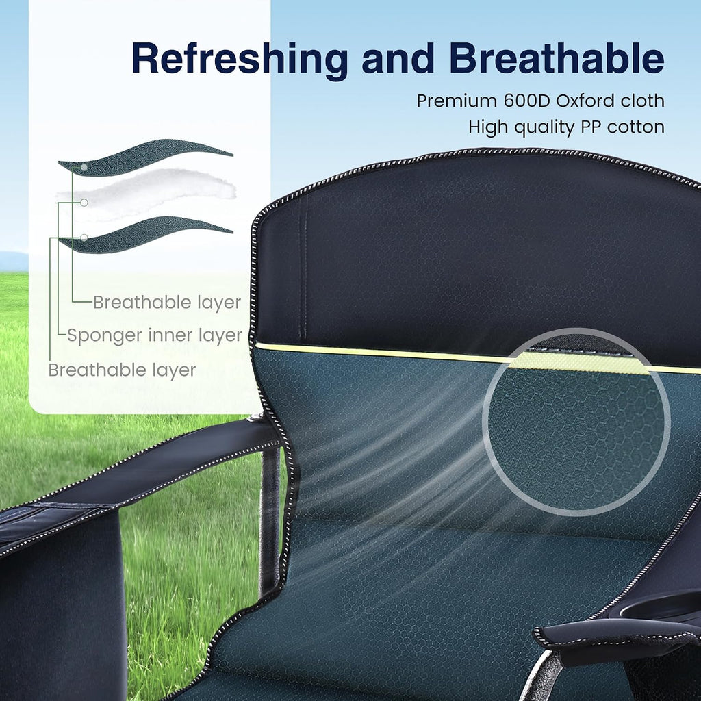 Oversized Folding Camping Chair for Adults Support 450 LBS, 2 Pack, Green