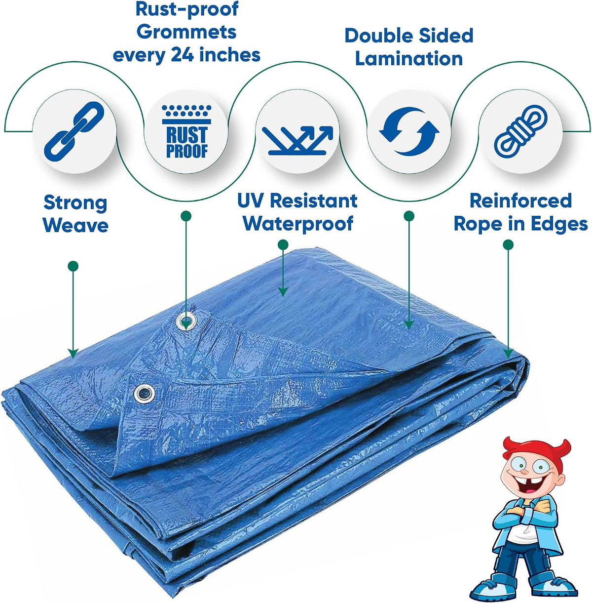 20x30 Waterproof Tarp – 5 MIL Heavy-Duty Poly Tarp Cover – Tear-Resistant, UV Resistant, Weatherproof, Multipurpose Tarpaulin for Camping, Roof, Patio, Pool, Boat, Car, Outdoor Protection