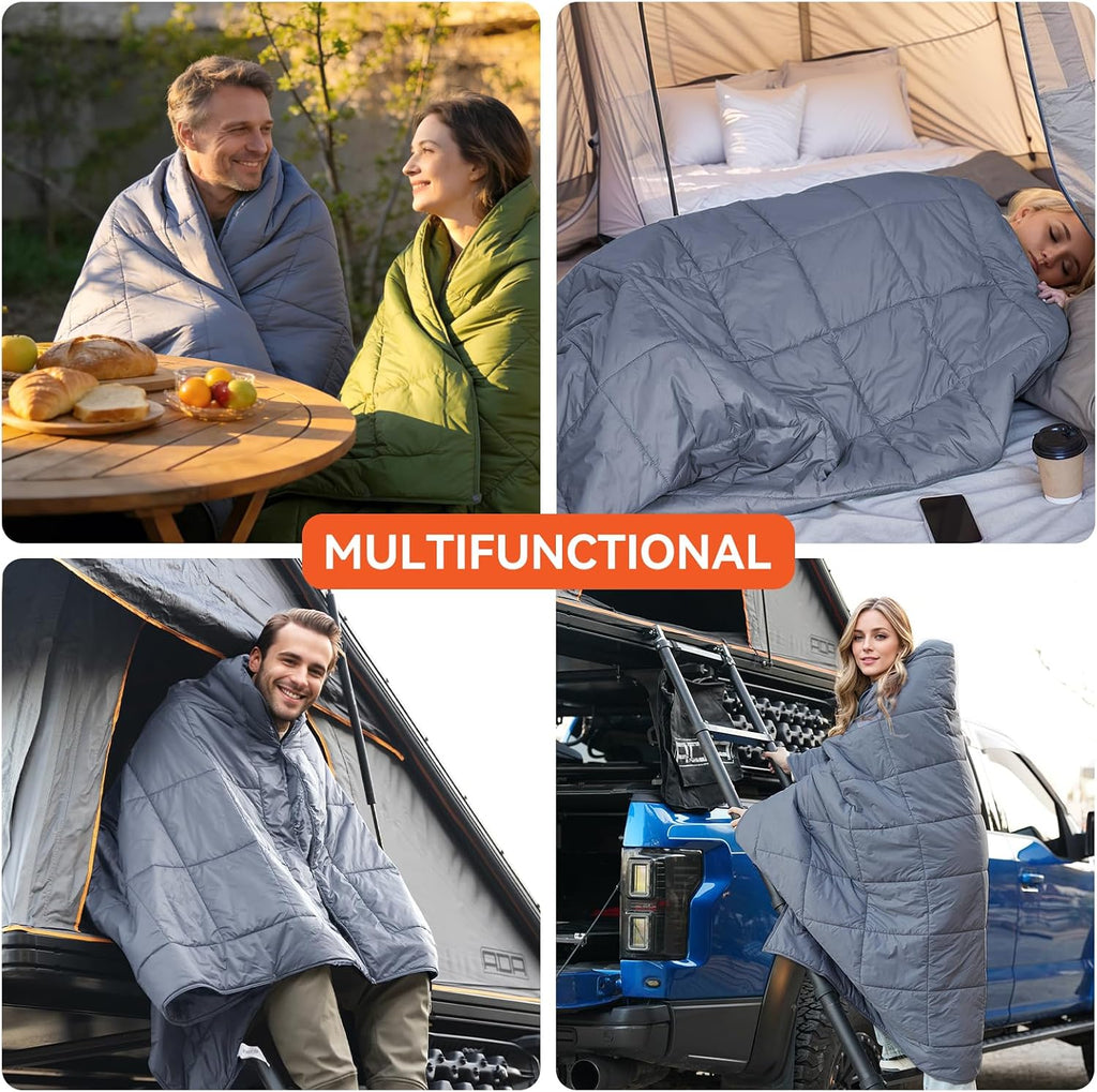 Multifunctional Camping Blanket, Ultralight Wearable Travel Blanket,Indoor Sofa Blanket，Outdoor Portable nap Blanket，Camping Quilt with Snap Buttons for Outdoor Hiking,Camping -Gray