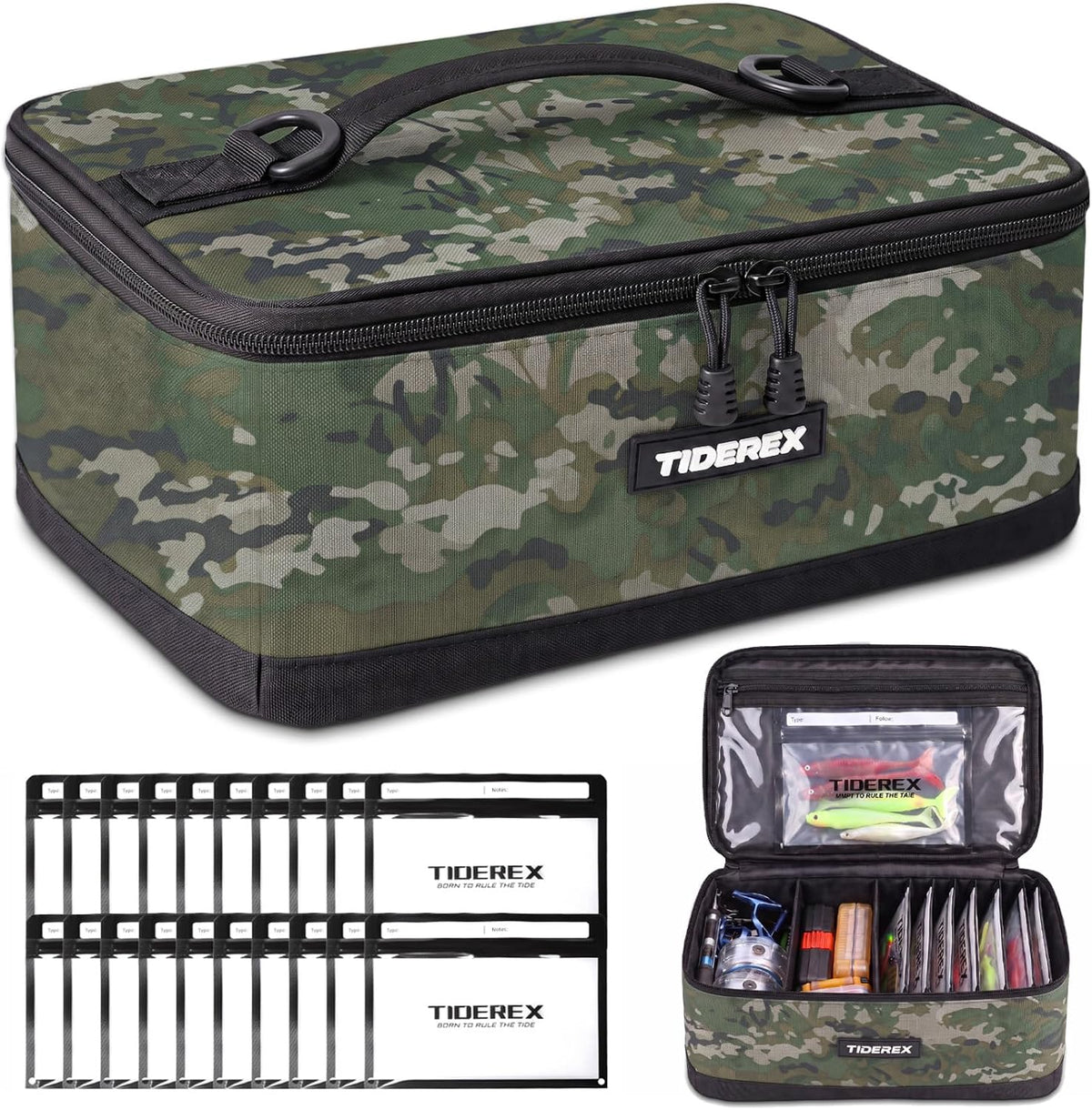 Fishing Tackle Bag with 20 DIY Soft Plastic Bait Bags, Gray