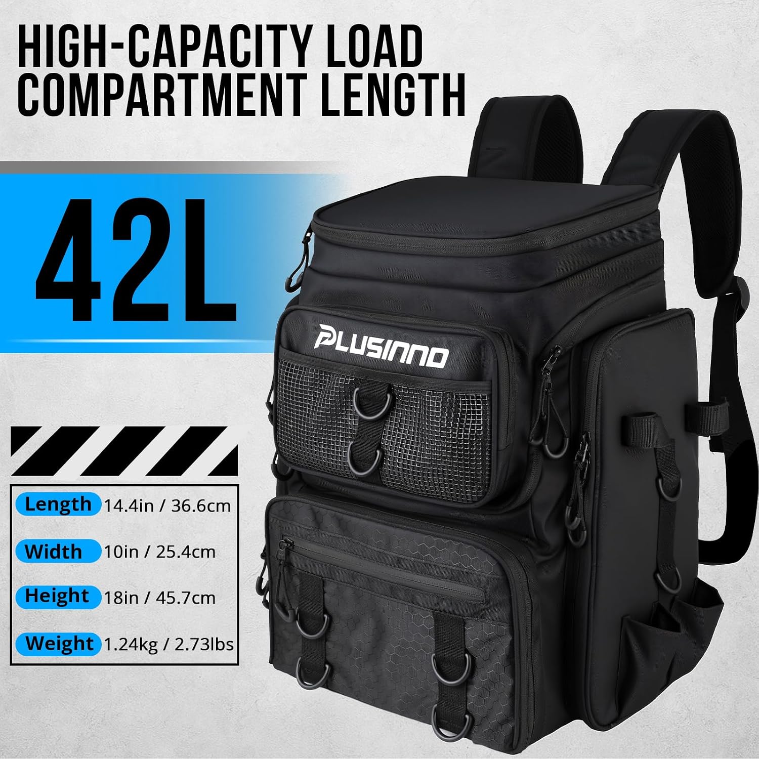 PLUSINNO Fishing Tackle Backpack with Rod Holders，42L Water-resistant Fishing Bag Store Fishing Gear,Fish Gifts For Men.