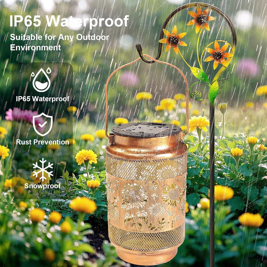 2 Pack Sunflower Solar Lanterns Outdoor Waterproof Solar Garden Decor, Birthday Gifts for Women Mom Grandma, Metal Hanging Lights with Shepherd Hook for Outside Yard Patio Pathway Backyard