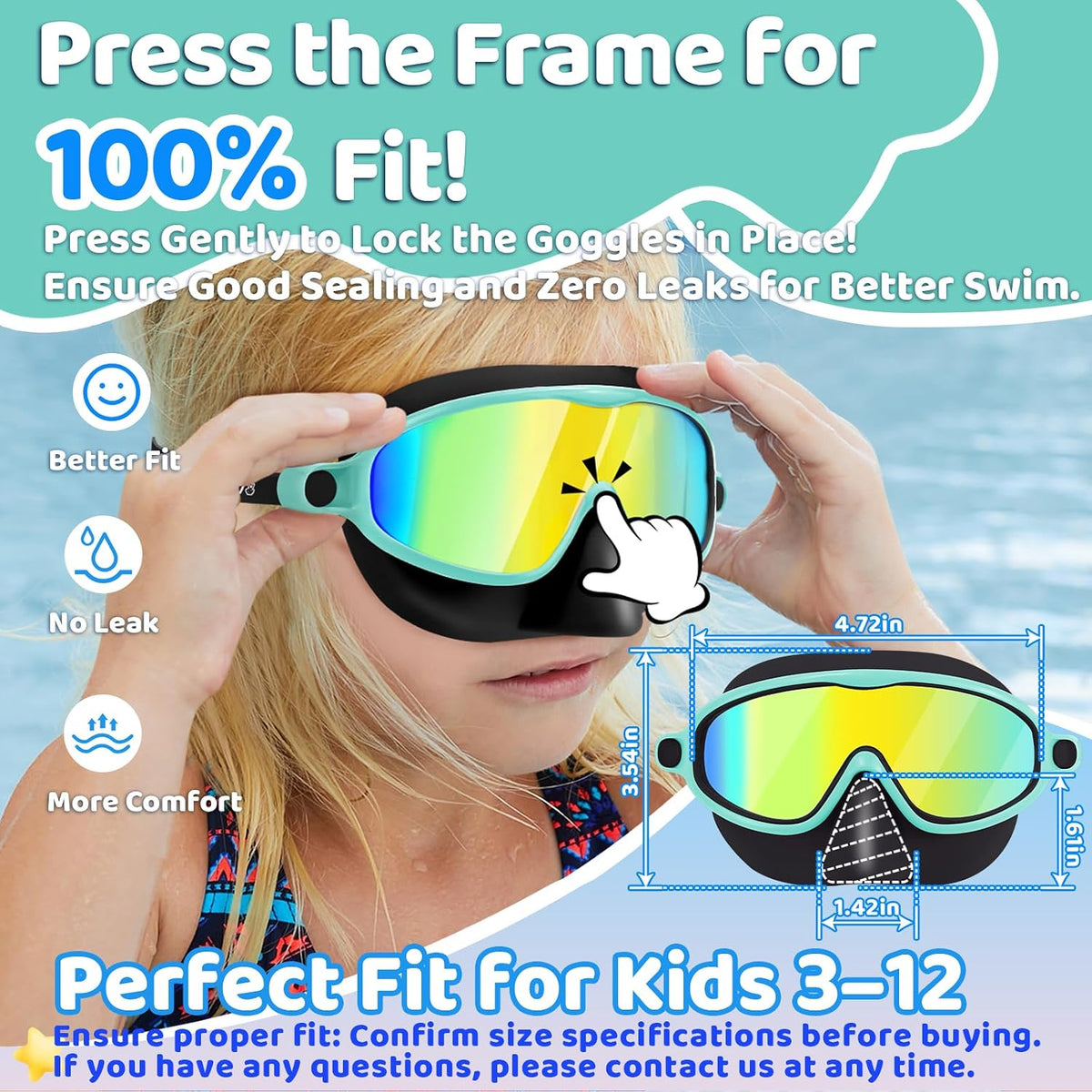 Vvinca Kids Swim Goggles with Nose Cover 2 Pack for 3-15 Anti-Fog Wide View