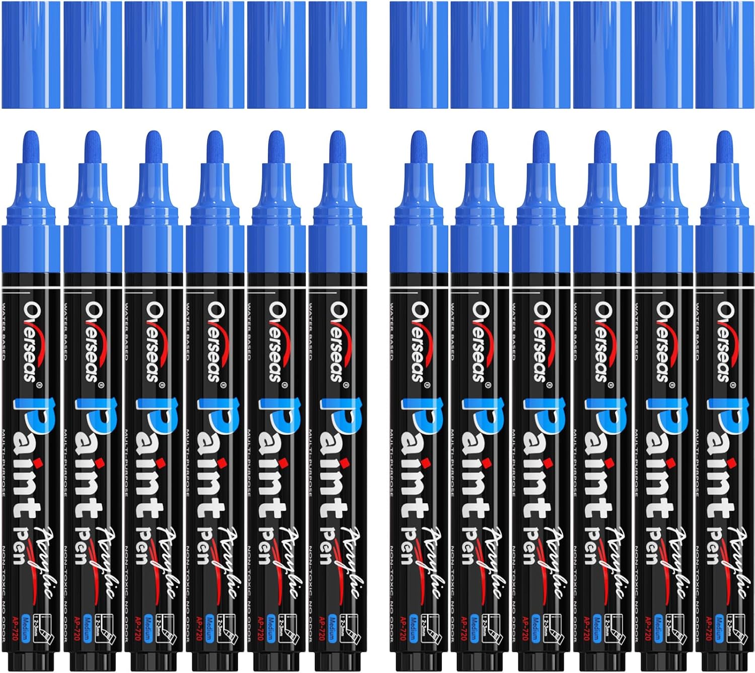 Overseas 12 Pack Blue Acrylic Paint Pens Permanent Markers, Medium Tip