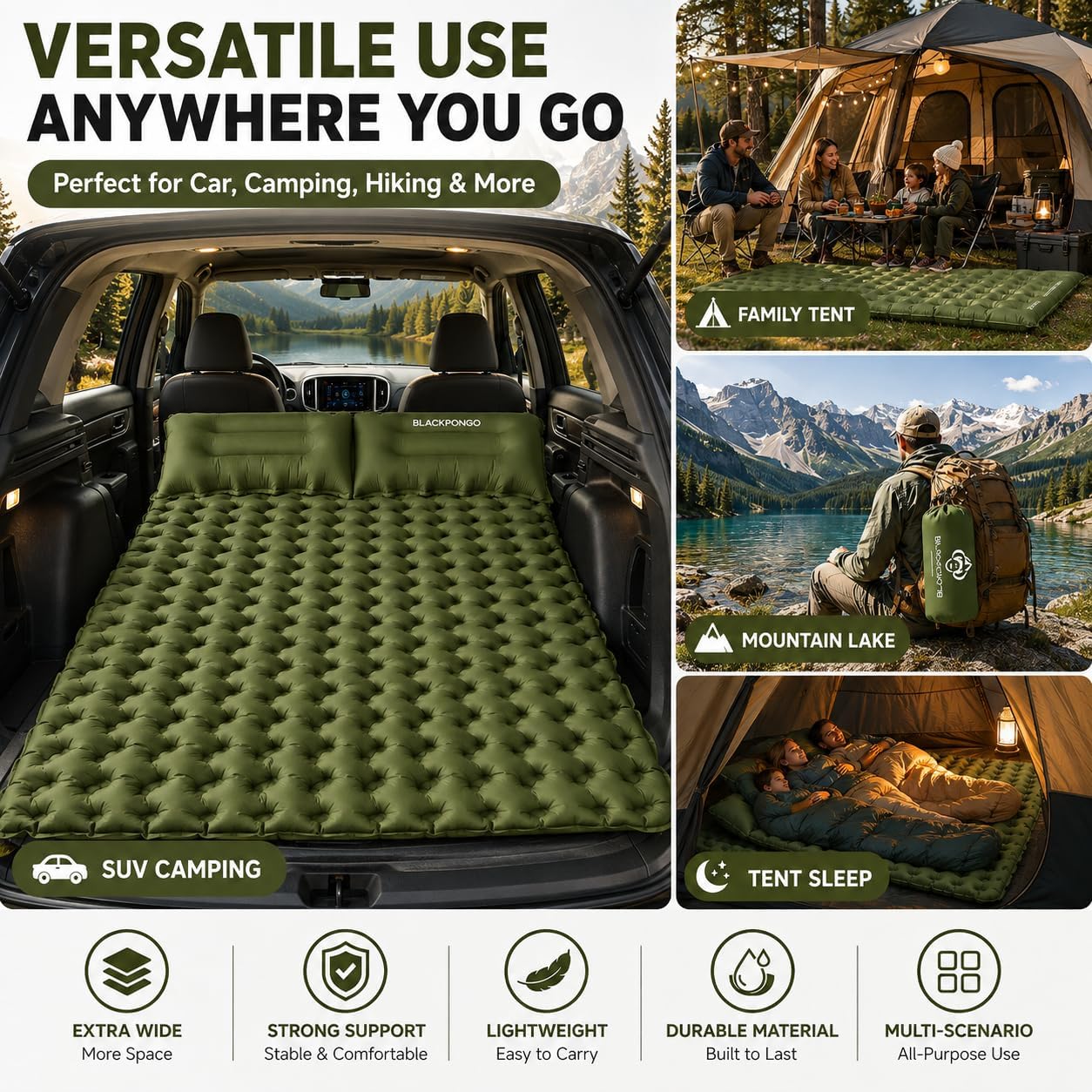 3-Inch Camping Sleeping Pad with Built-in Foot Pump