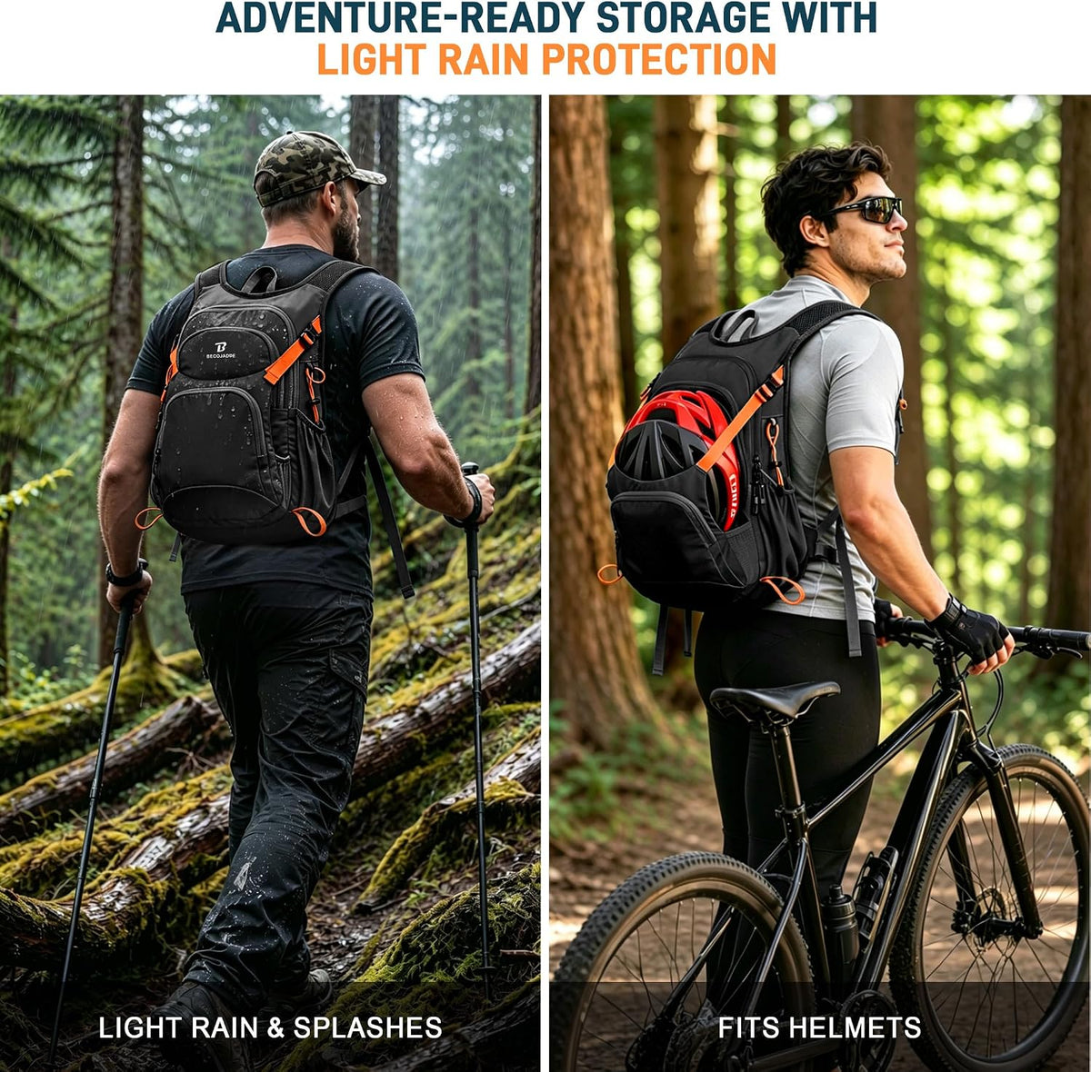 BECOJADDE 20L Hiking Backpack Lightweight Travel Backpacks Water-Resistant Daypack Fits Cycling Helmets for Men Women for Daily Outdoor Camping, Black