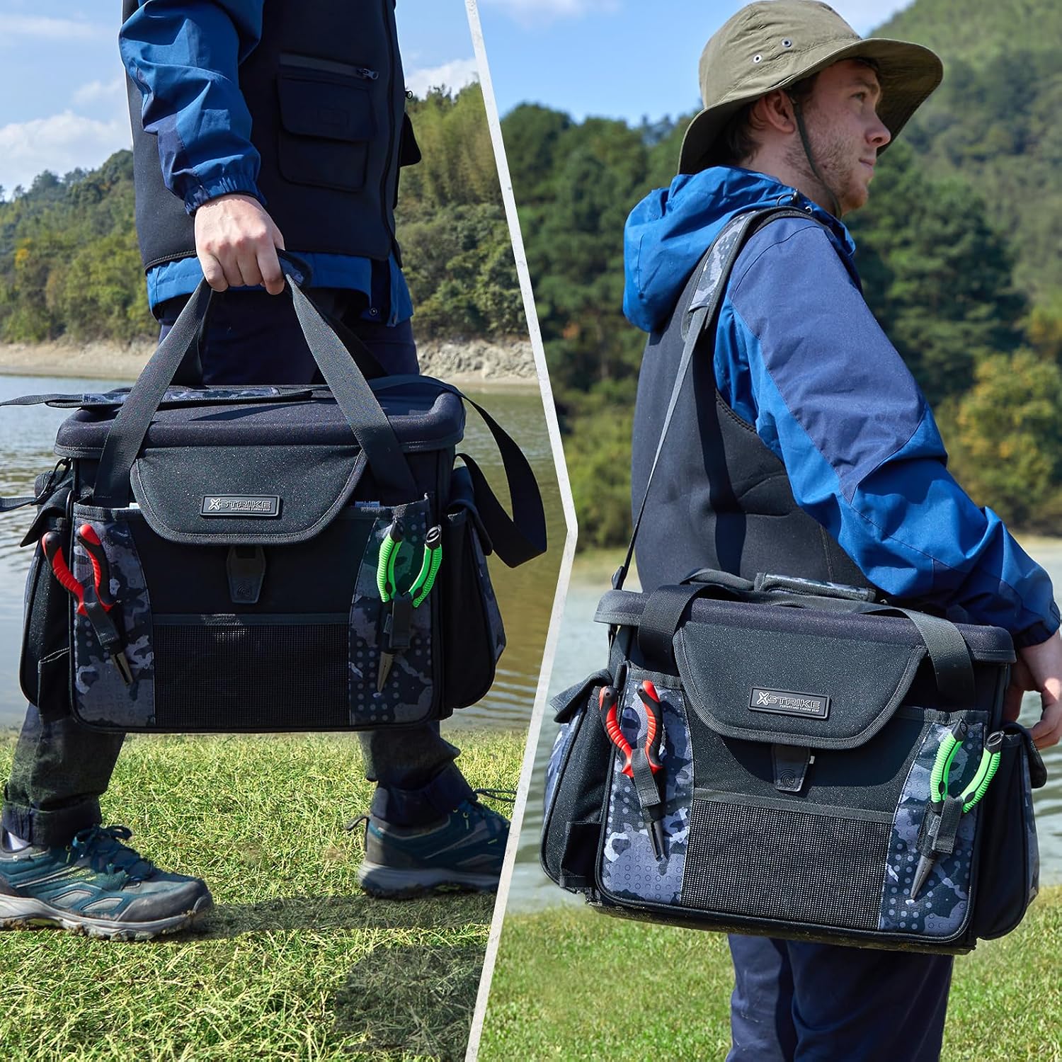 X-Strike Fishing Tackle Bag, Fishing Box Bag with 7 3700 Tackle Boxes Extra Large Fishing Gear Storage Bag Water-Resistant Tackle Bags Padded Shoulder Strap for Saltwater Icefishing Freshwater Camping