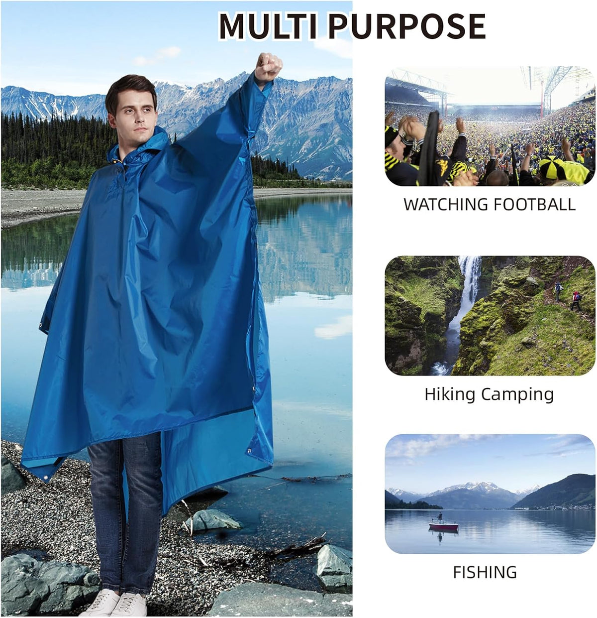 Hooded Rain Poncho for Adult with Pocket Waterproof Lightweight Unisex Raincoat for Hiking Camping Emergency