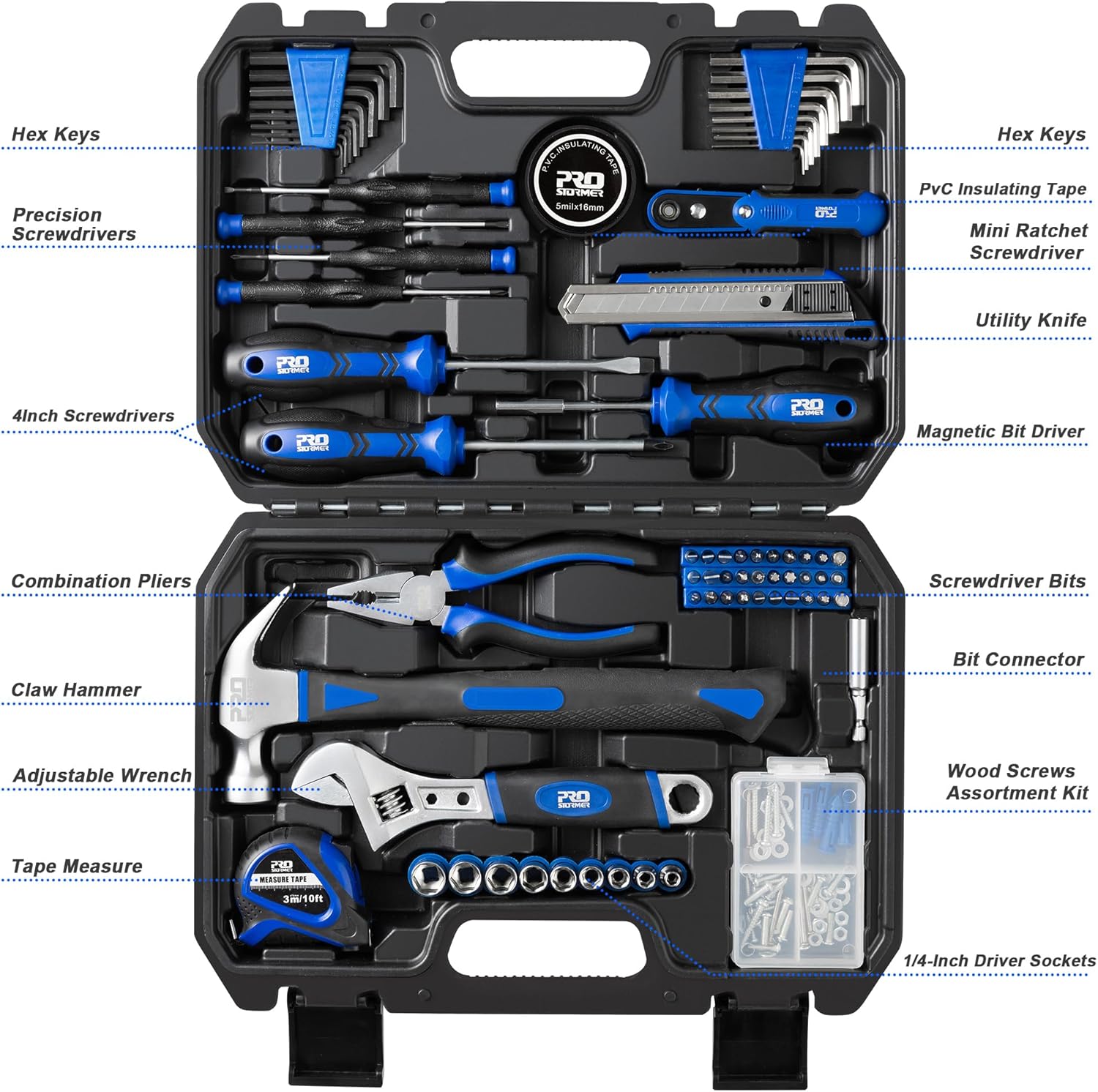 Prostormer 160-Piece Tool Set, General Household Tool Kit, Blue