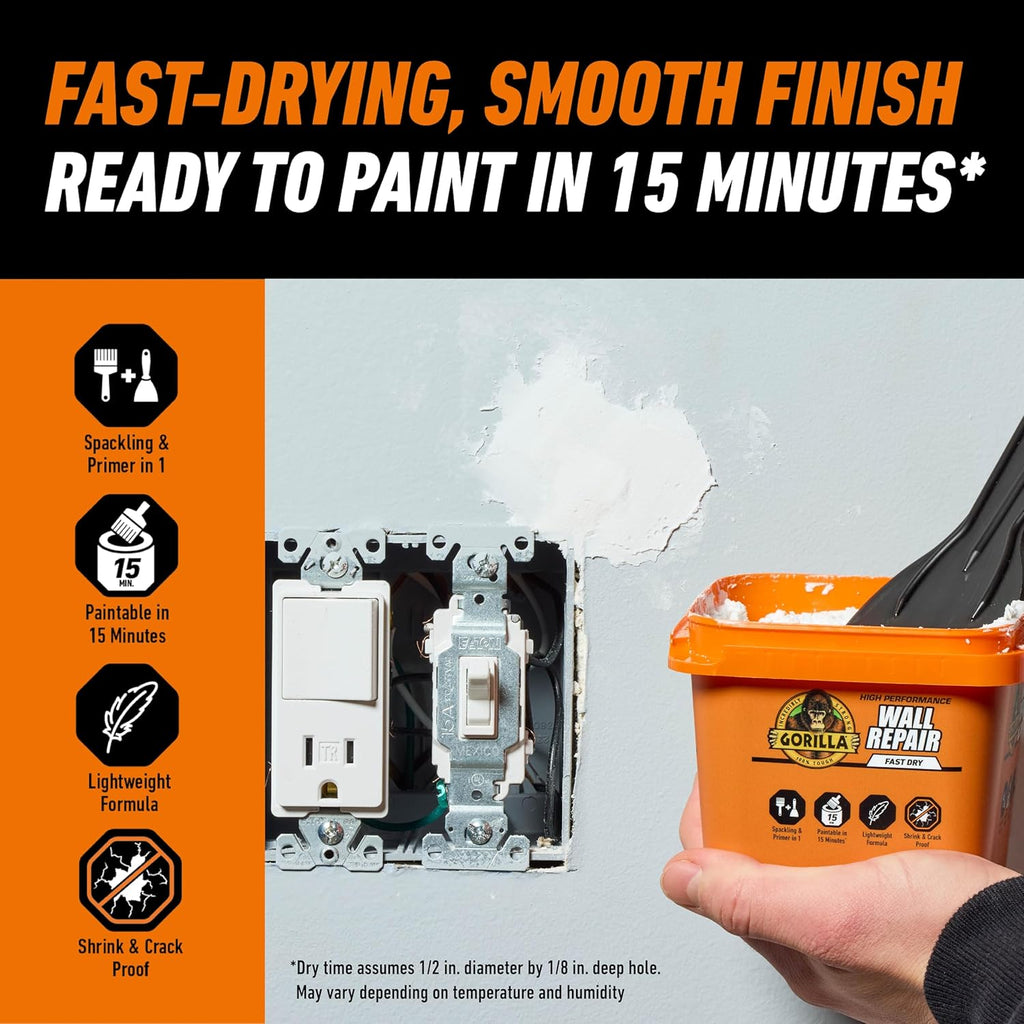 GORILLA Heavy Duty Fast Drying Wall Repair Spackling & Primer, 16 fl oz