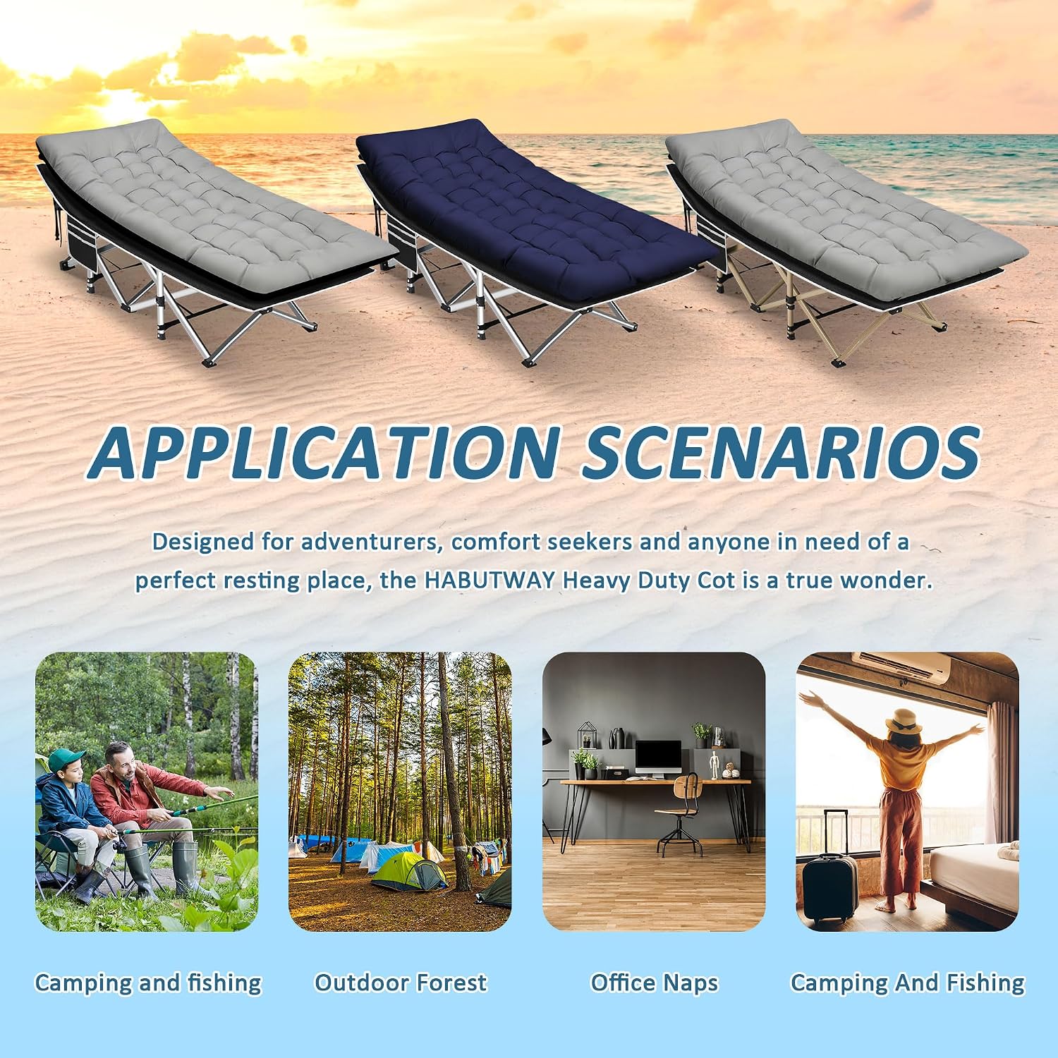 HABUTWAY Camping Cots for Adults, 600lbs Capacity, Folding Camping Cot with Mattress, Sleeping Cots for Adults with Carry Bags for Travel,Beach,Patio,Home Office,Nap Time