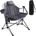 EVER ADVANCED Padded Hammock Camping Chair, Oversized Heavy Duty Swing Chair with Detachable Cup Holder, Portable Folding Rocking Camping Chair, Support Up to 400lbs, Grey