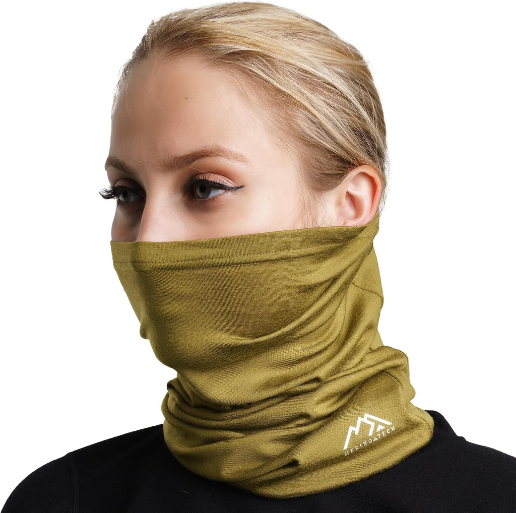 100% Merino Wool Neck Gaiter, 17.5um Face Mask, Unisex Neck Warmer 1-2 Pack