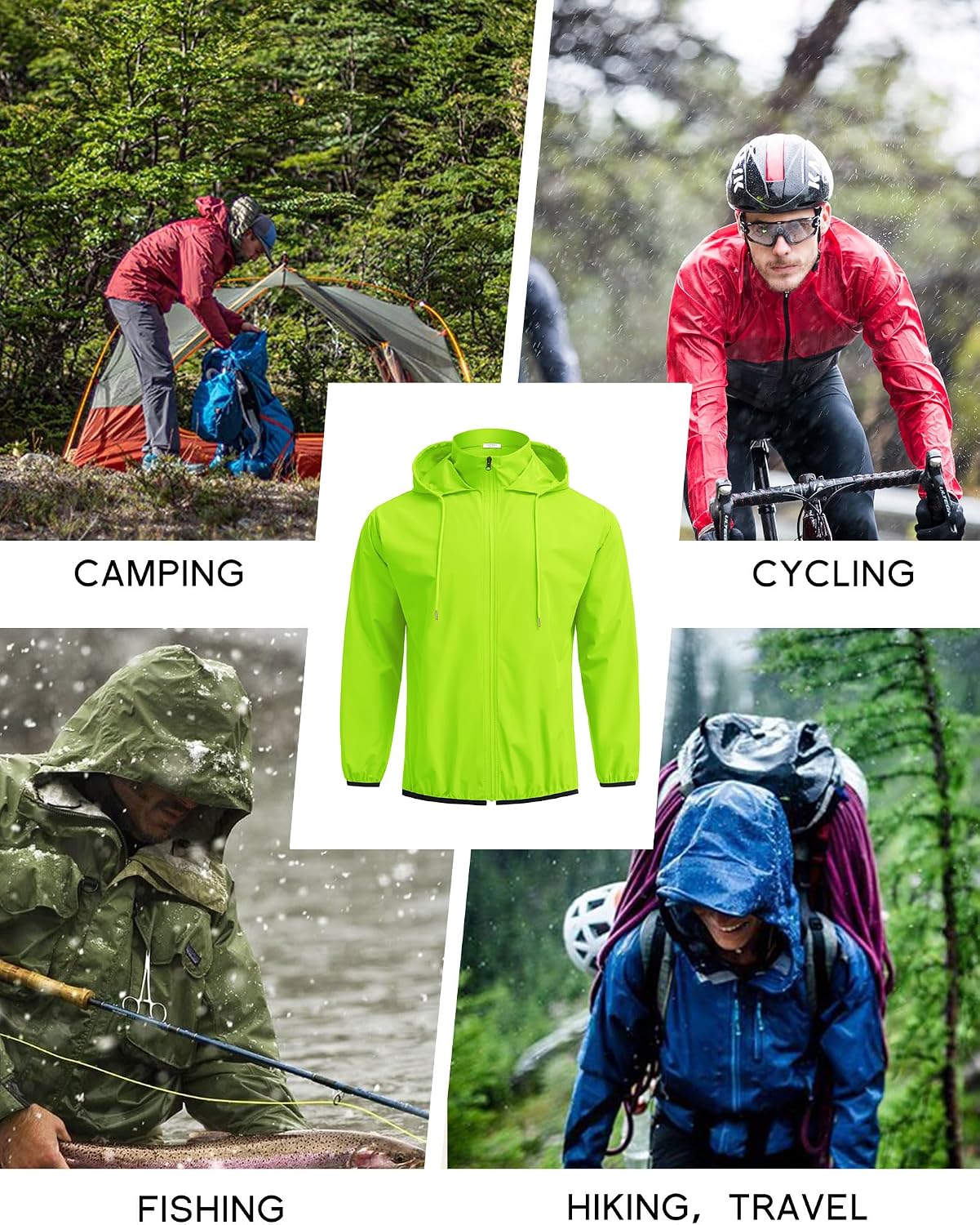 COOFANDY Men's Light Rain Jacket Packable Waterproof Raincoat Windbreaker