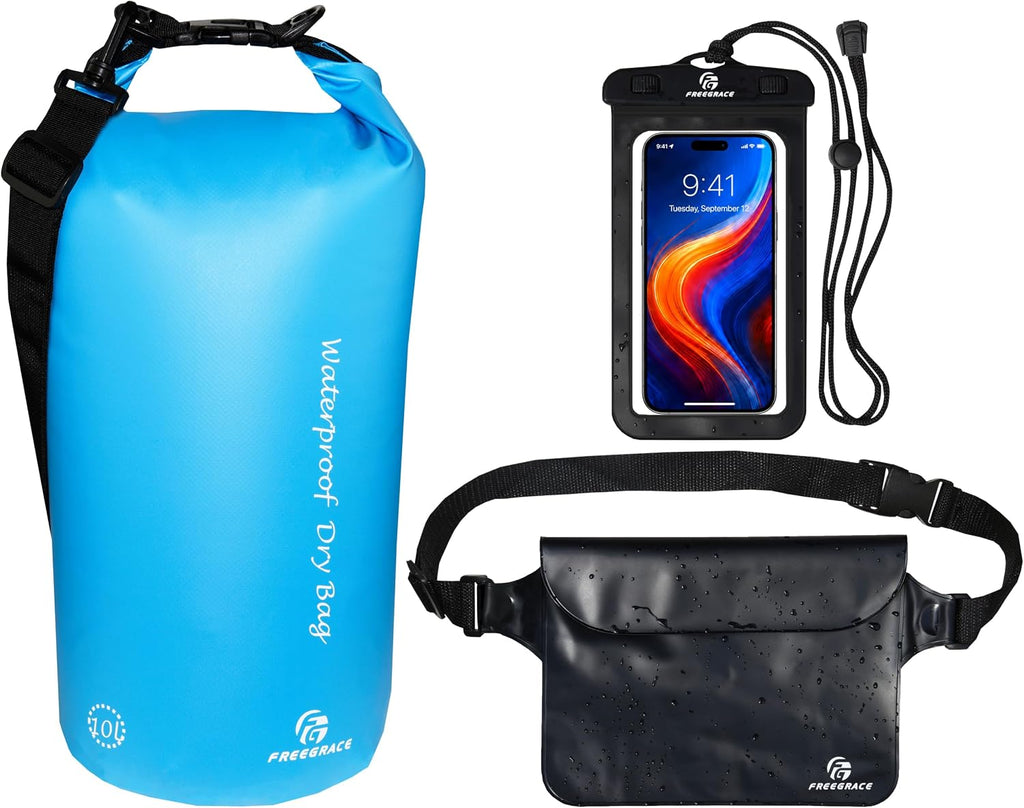 Freegrace Waterproof Dry Bag with Double Zip-Lock, Phone Case & Waist Pouch