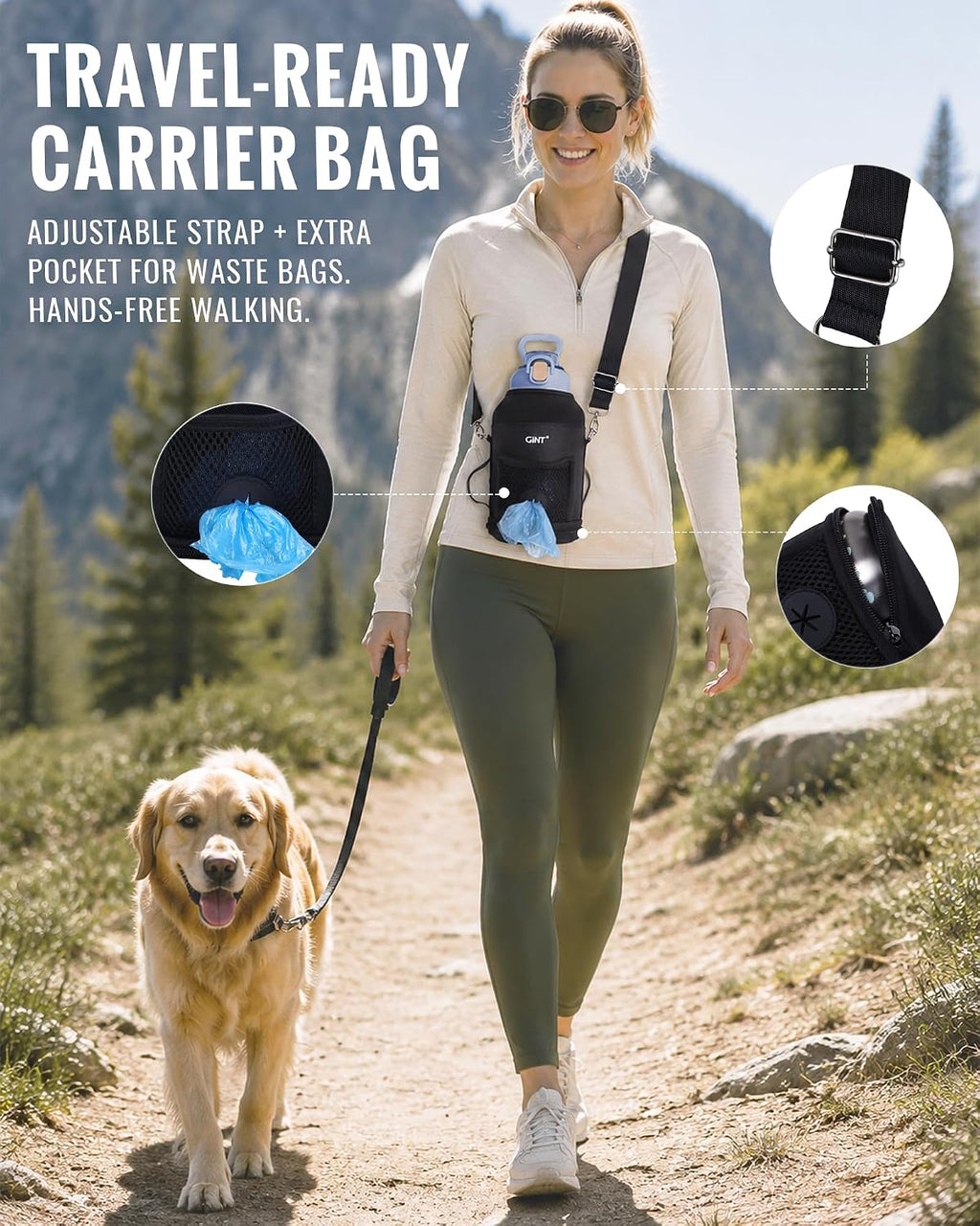 GiNT 37oz / 1.1L Insulated Dog Water Bottle with Carrying Case, (Blue)