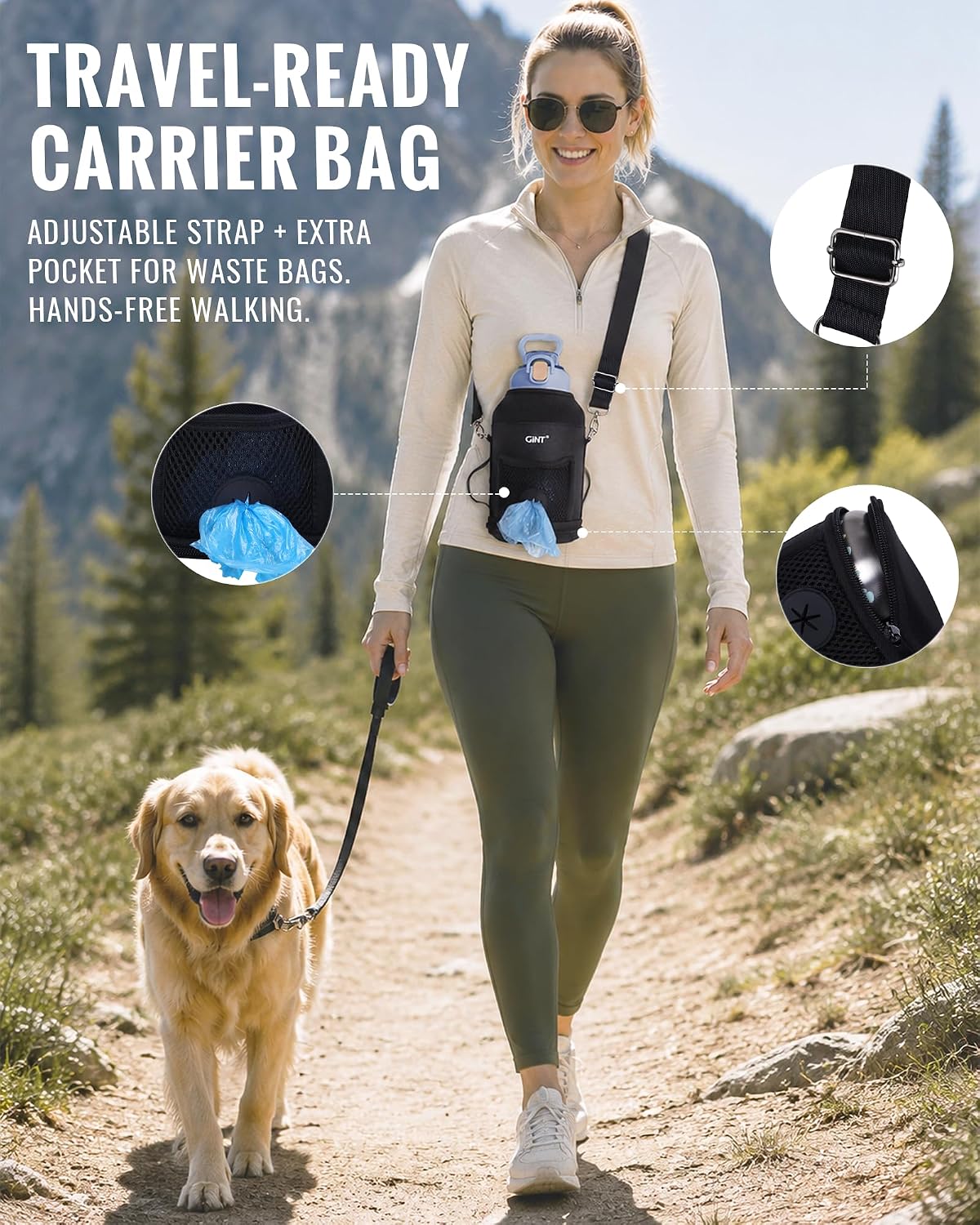 GiNT 37oz / 1.1L Insulated Dog Water Bottle with Carrying Case, (Blue)
