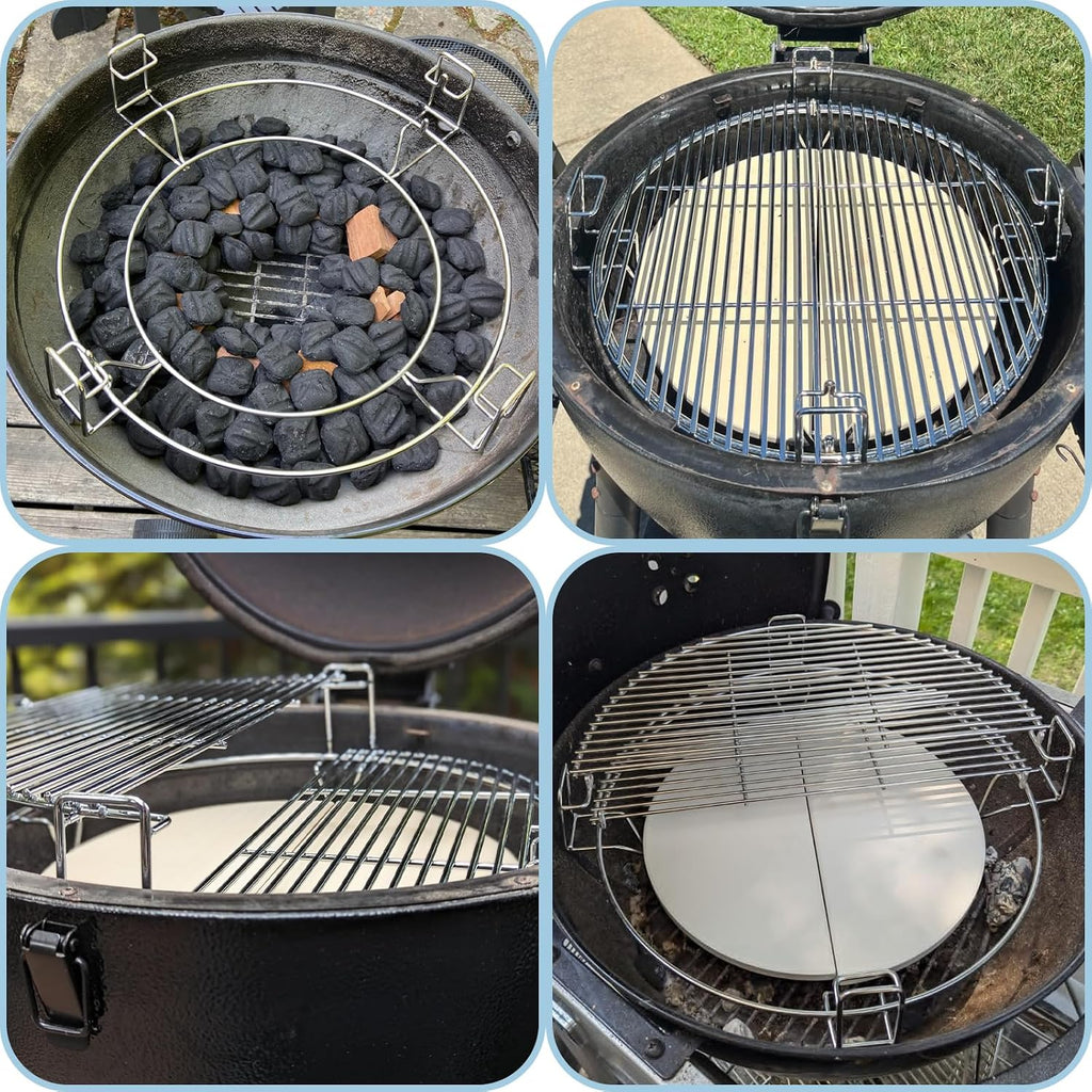Cooking Grates with Ceramic Heat Deflectors System for Kamado Joe Classic, Coyote The Asado Cooker, Char-Griller Akorn Charcoal Grill