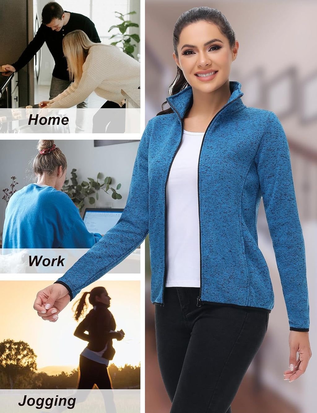 COZZYON Women Fleece Long Sleeve Zip Up Jacket Light Sweater Jacket with Pockets