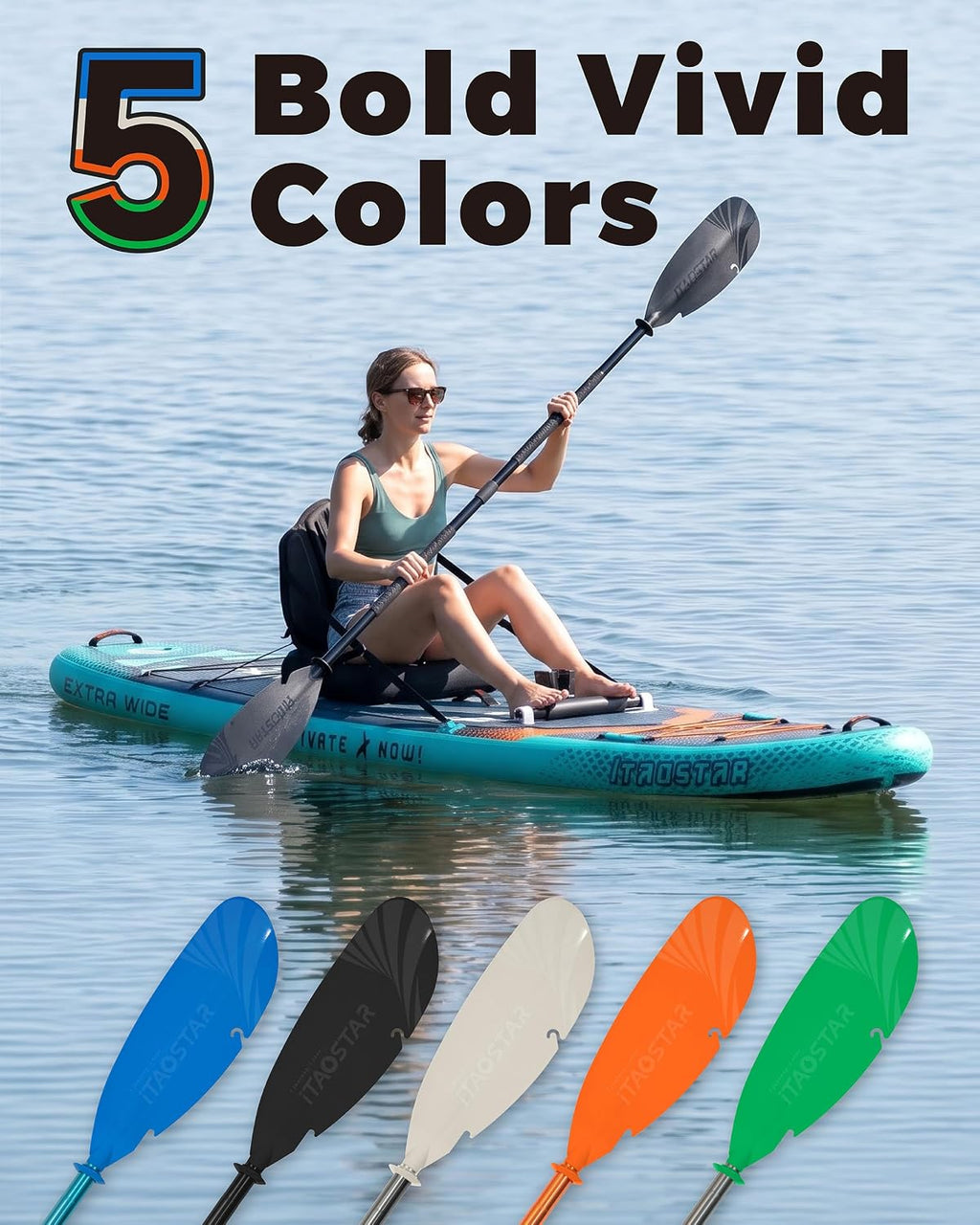iTAOSTAR Adjustable Kayak Paddle, Aluminum Shaft and PP Blade, Floating Kayaking Oars with Anti-Freeze Grip & Drip Rings, 2-Piece Lightweight Oar for Kayak Canoe Fishing – 225-235 cm (88.6-92.5 in)