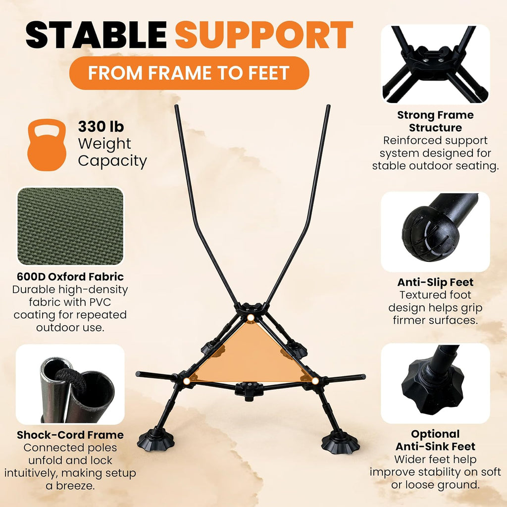 Compact High Back Camp Chair - Adjustable Height & Recline