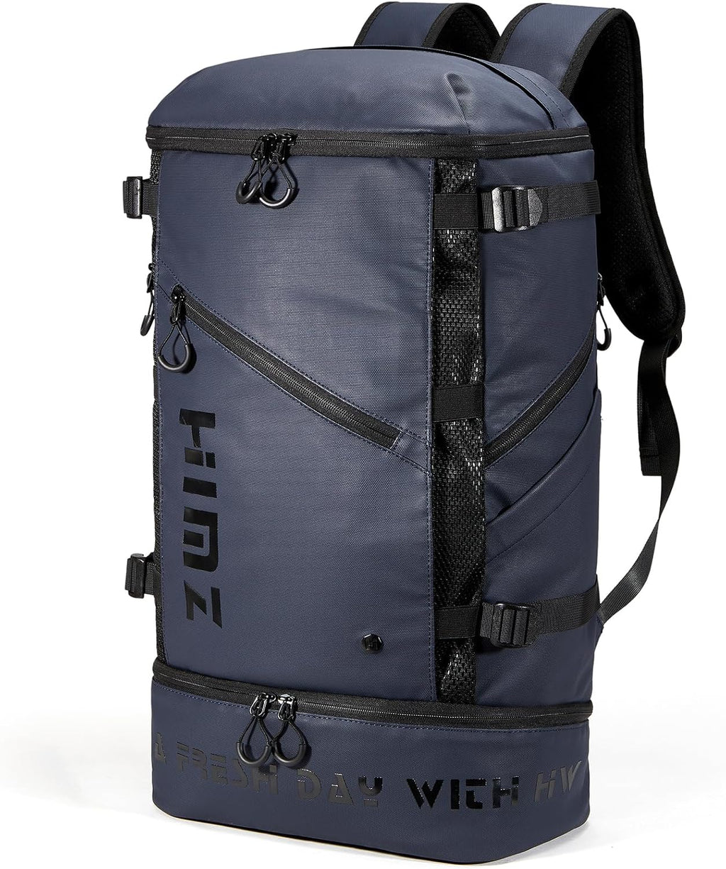 Waterproof Camping Backpack with Lunch Compartment, Mens Backpack Insulated for Work, 17 inch Laptop Bag, Carry On Backpacks for Airplane Beach Travel, Blue