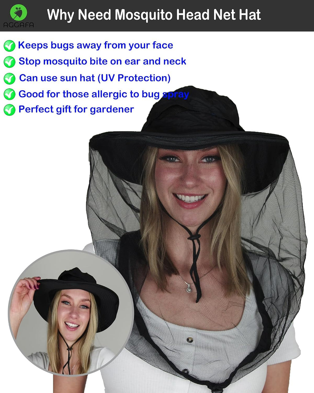 Mosquito Head Net Hat with Fine Mesh for Gardening, Fishing, Camping
