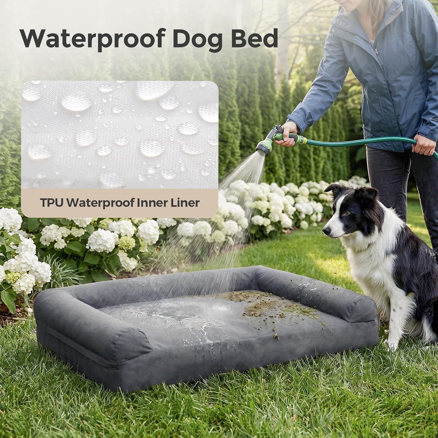 Sytopia XL Orthopedic Outdoor Dog Beds Large Sized Dog, Supportive Dogs Couch with Waterproof Washable Cover, Extra Large Comfort Pet Sofa with Soft Sherpa & Nonskid Bottom, Grey, 42"