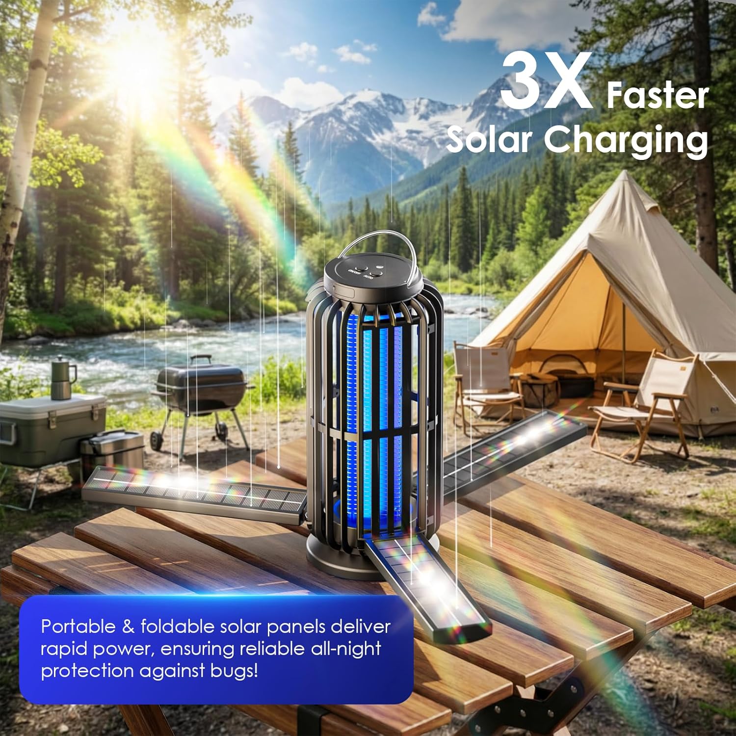 TYPEC 2 Pack Solar Bug Zapper, 3 Solar Charging Panels, 4200V Mosquito Zapper, Auto On/Off LED Light, IP67 Waterproof, USB-C & Solar Powered, Indoor Outdoor Insect Killer for Yard Patio Garden