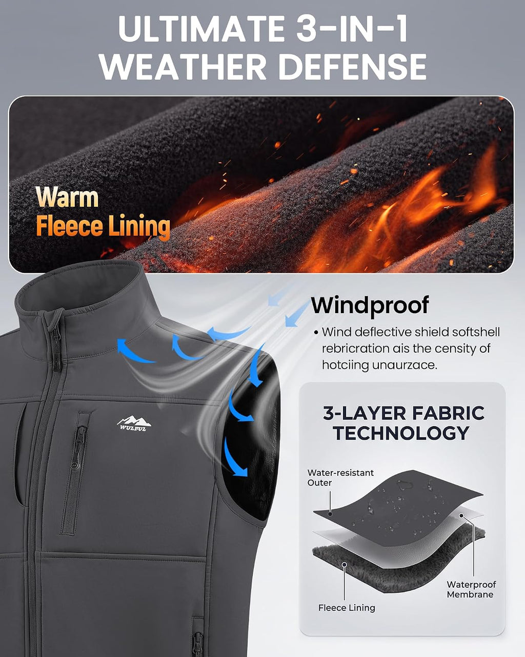 WULFUL Men's Golf Vest Windproof Lightweight Outerwear Sleeveless Jacket