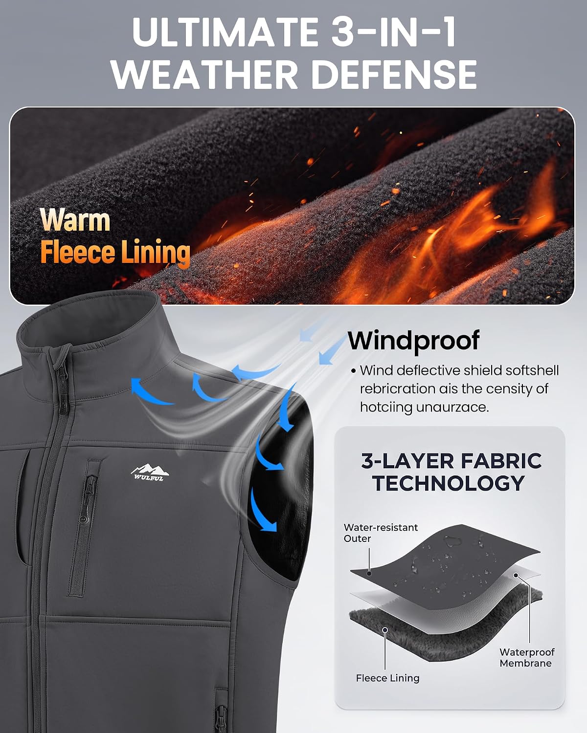 WULFUL Men's Golf Vest Windproof Lightweight Outerwear Sleeveless Jacket