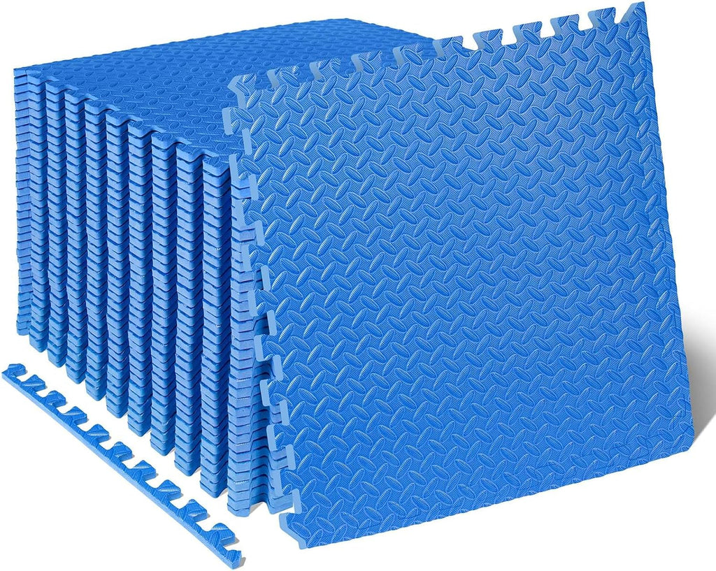 ProsourceFit Exercise Puzzle Mat ½-inch, EVA Interlocking Foam Floor Tiles for Home Gym, Workout Equipment, Kids Play Areas, Blue, 144 SQ FT - 36 Tiles