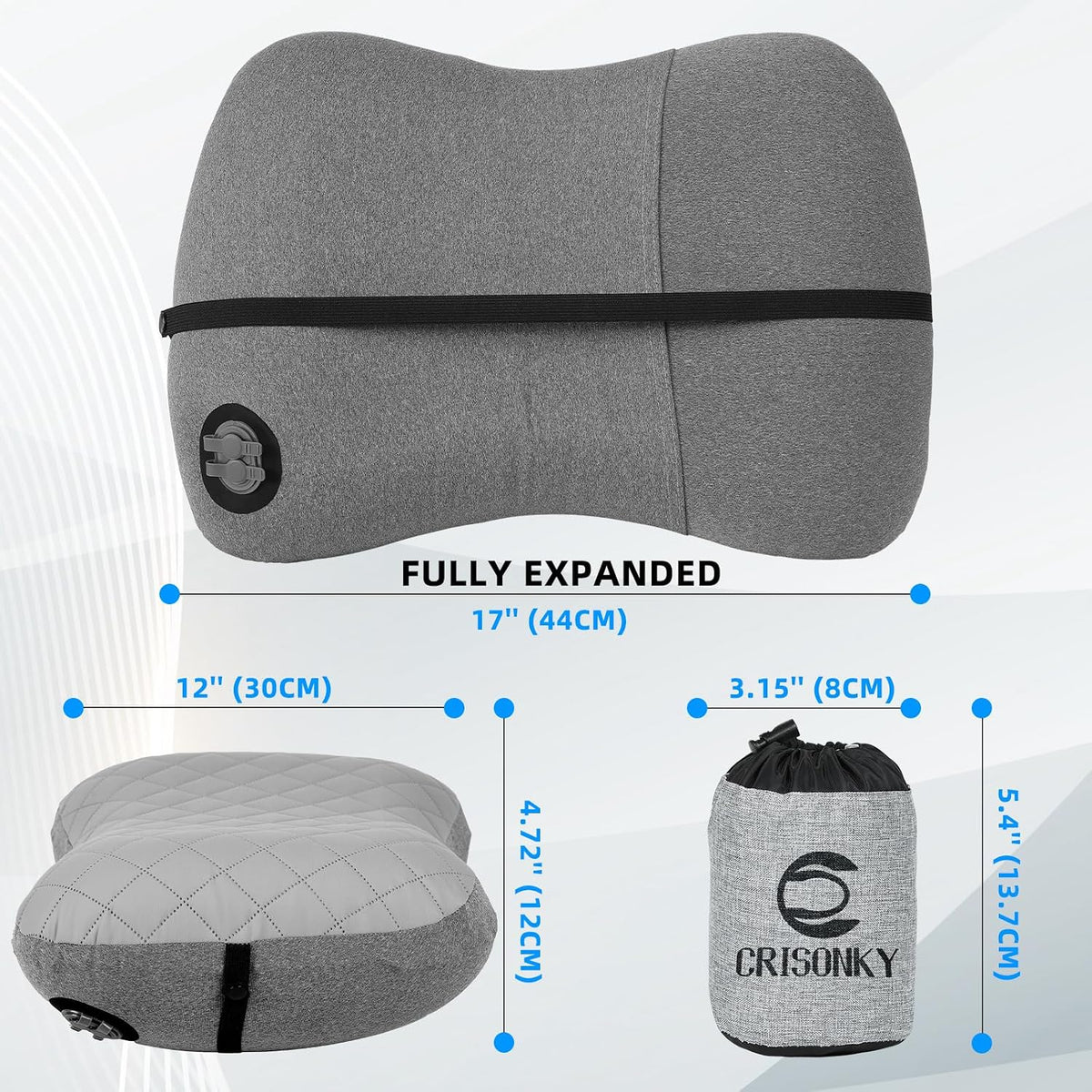 Crisonky Camping Pillow with Removable Cover, Ultralight Inflatable Pillow