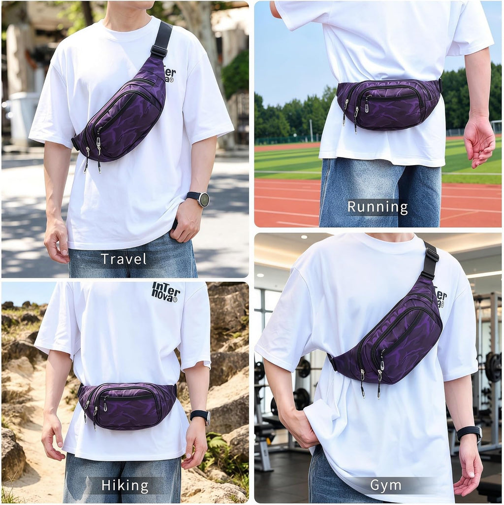 Large Fanny Pack for Women Men NSYOOMH, Crossbody Waist Bag 5-Zipper Pocket