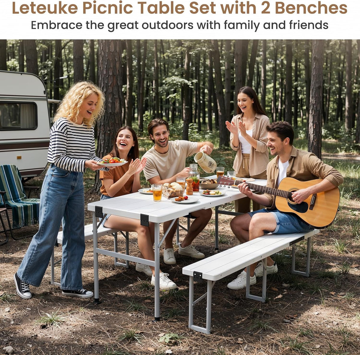 6' Picnic Table Set w/2 Benches 3-Piece 1-Case Camping Table Chair Set