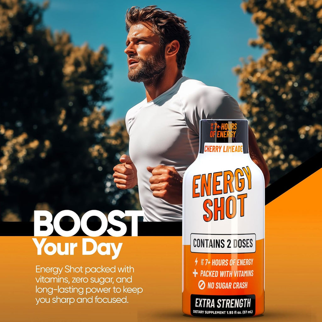 Cherry Limeade Extra Strength Energy Shot 12 pk – 260mg Natural Caffeine B12 B6 – Energy & Focus Support – 2 Servings Sugar Free Zero Calorie Green Tea B-Vitamins Electrolytes Vegan – 1.93 fl oz
