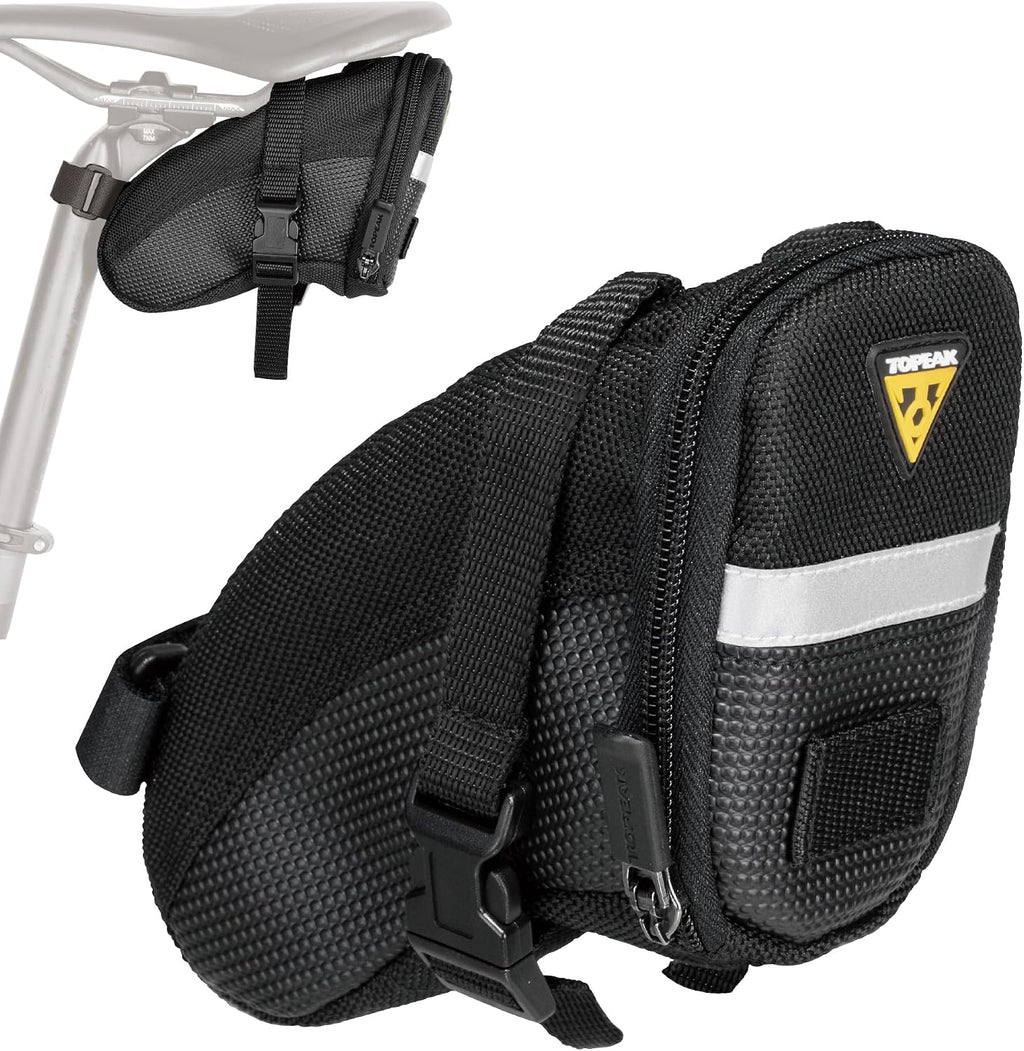 Topeak Aero Wedge Pack (Small, Strap Mount) – Aerodynamic Seat Bag for Tubes & Tools, Polyester, Reflective Trim, Quick-Release Strap System Fits All Railed Saddles, Durable Compact Cycling Storage