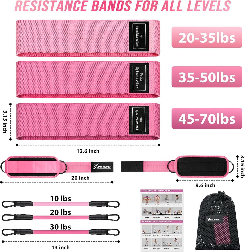 WOQQW Ankle Resistance Bands with Cuffs & Booty Bands Set for Legs & Glutes