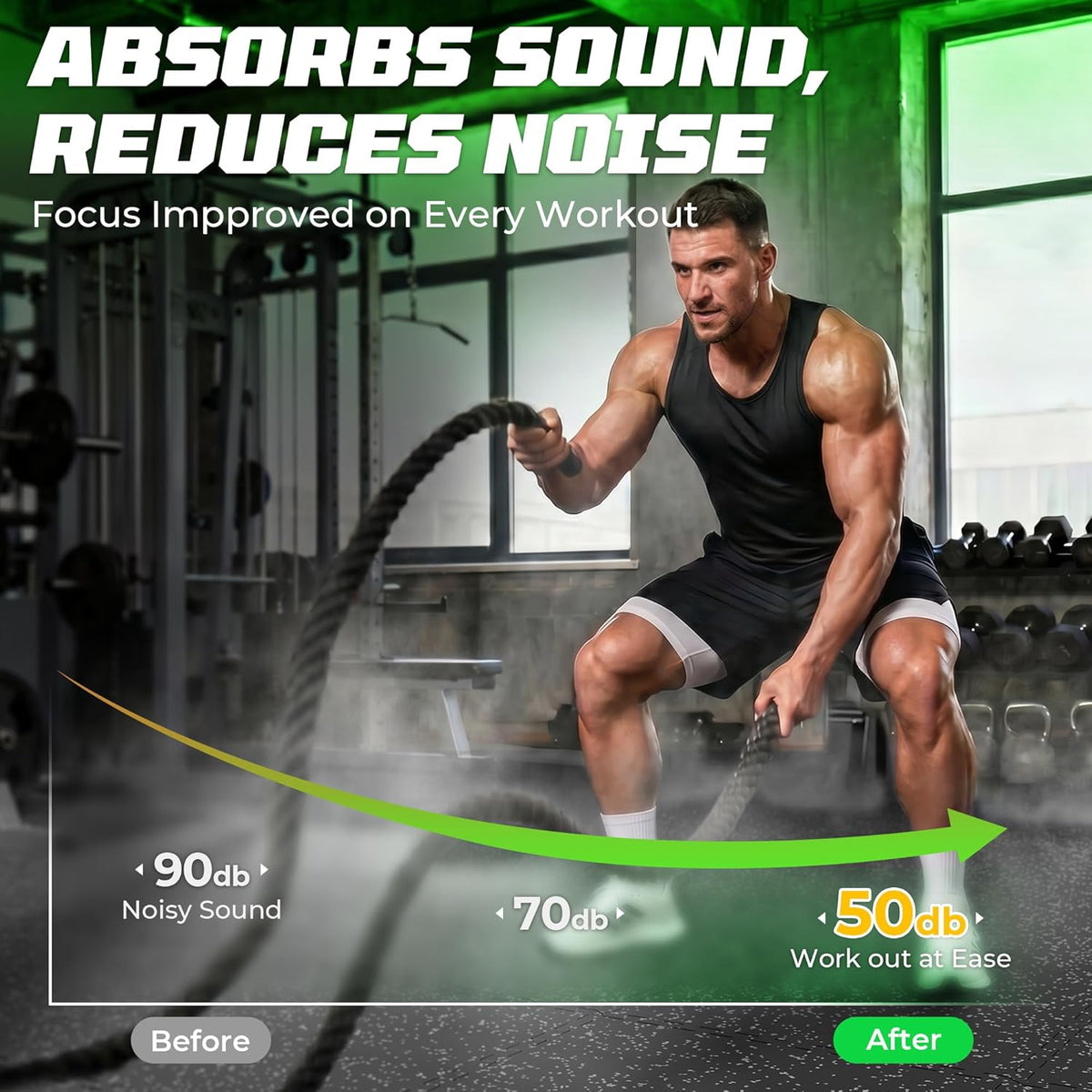PRAISUN 0.56" Rubber Top Gym Flooring, Heavy Duty Gym Mats for Home Gym