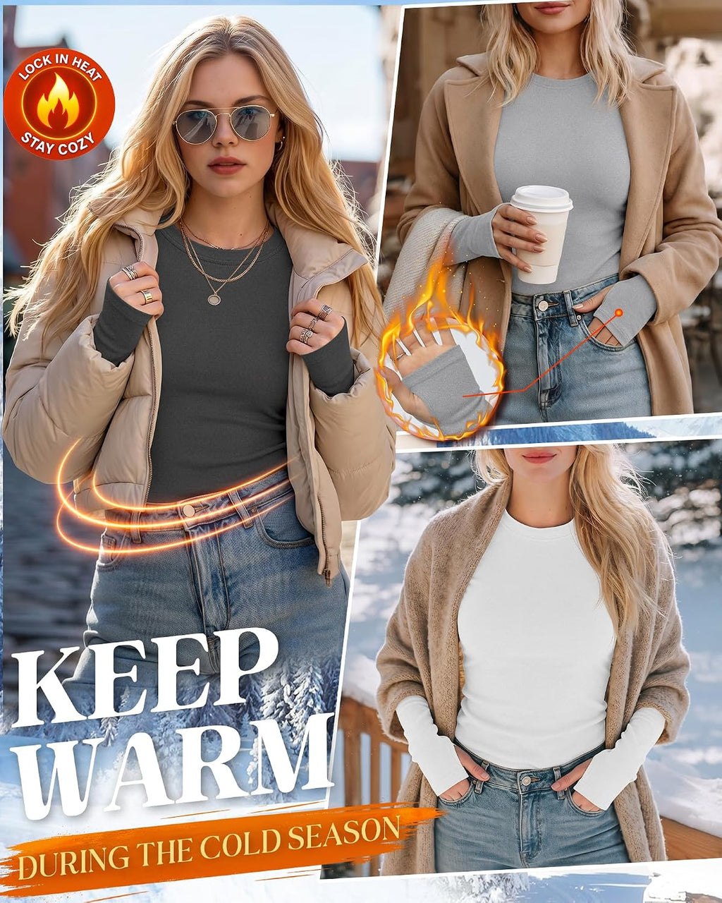 Neer 4 Pack Women's Thermal Fleece Lined Shirts Warm Base Layer